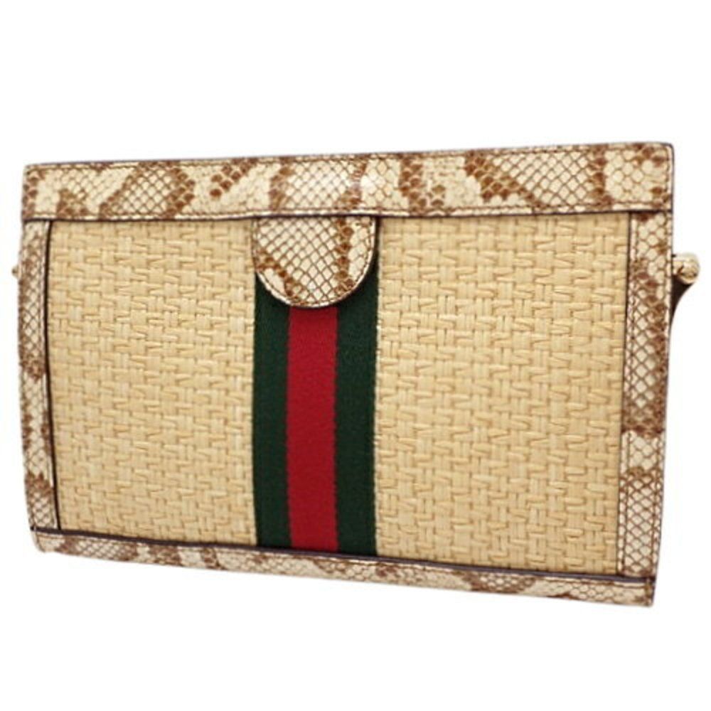 Ophidia GG Small Double GG Webline Raffia Python Beige Gold Hardware - Picture 2 of 6